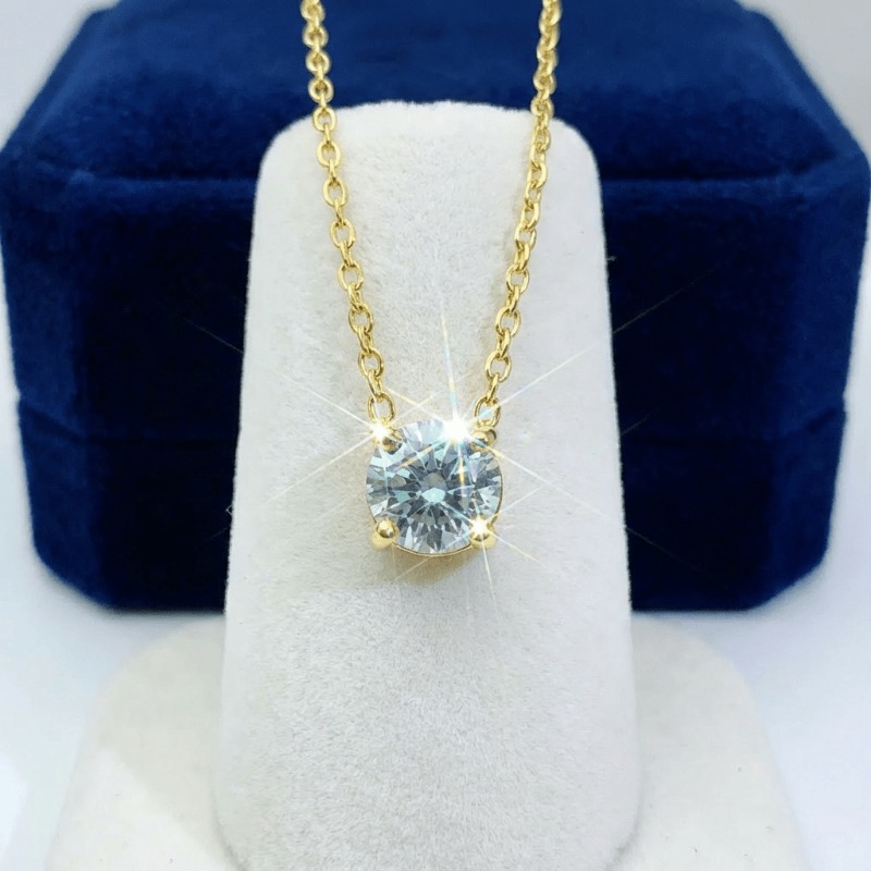 Women's Light Blue Moissanite Four-Prong Pendant Necklace, Elegant Gift